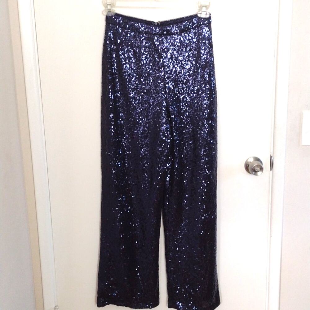 Revelry Blue Sequin Wide Leg High Rise Pants Size 4 Wedding Guest Party